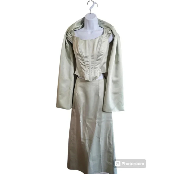 Betsy & Adam Jaslene MP Corset Gown Set Deadstock Mint Green Vintage Dress 90s - Picture 2 of 13